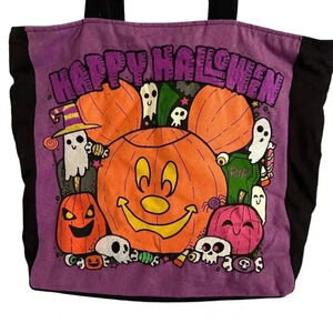 Disney Parks 2022 Happy Halloween Mickey Mouse Pumpkin Tote Bag Purple (15x15)